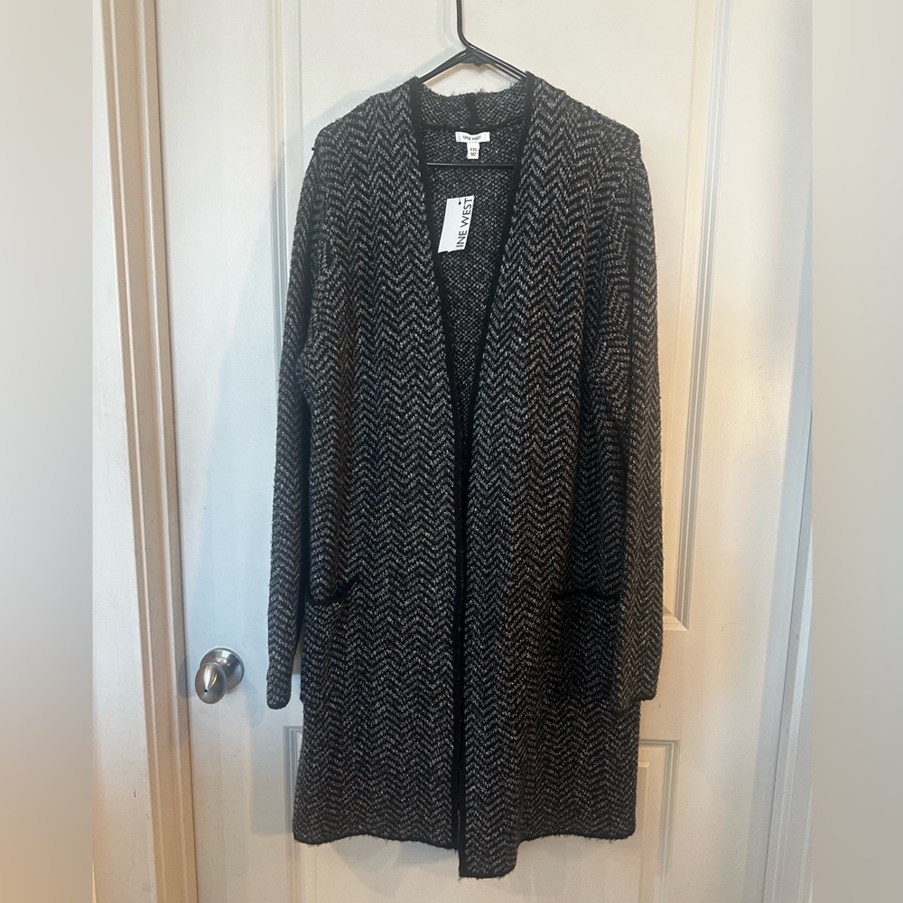 NEW Nine West Chevron Long Line Open Front Midi Cardigan, Size XXL
